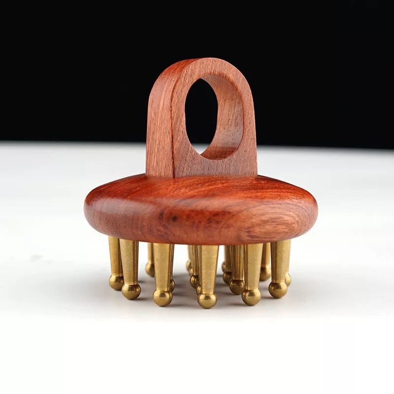 厂家批发实木指环黄铜齿按摩梳子头部按摩梳按摩钉