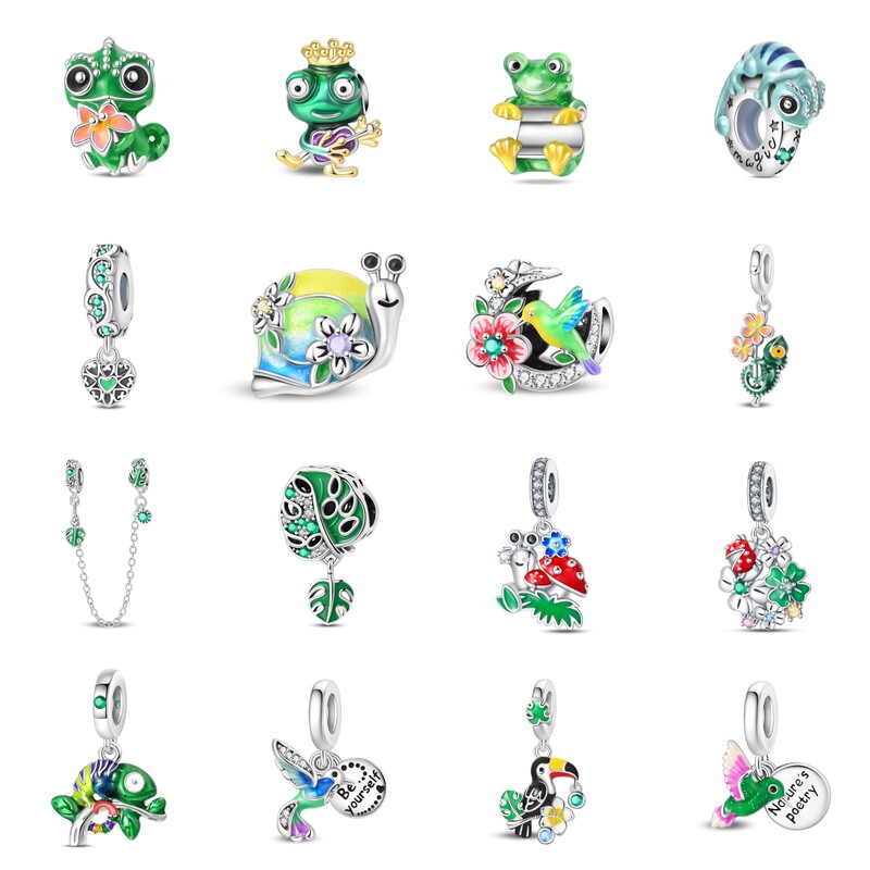 Cross-border bestseller frog hummingbird bracelet beads, fresh green natural series, copper plated 925 silver pendant DIY accessories Cross-border bestseller frog hummingbird bracelet beads, fresh green natural series, copper plated 925 silver pendant DIY accessories