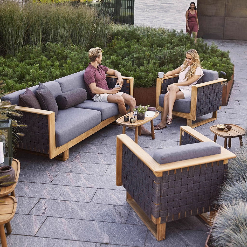 sofá de vid al aire libre patio oficina de ventas al aire libre impermeable muebles de protección solar hotel de vacaciones combinación de sofá de teca al aire libre