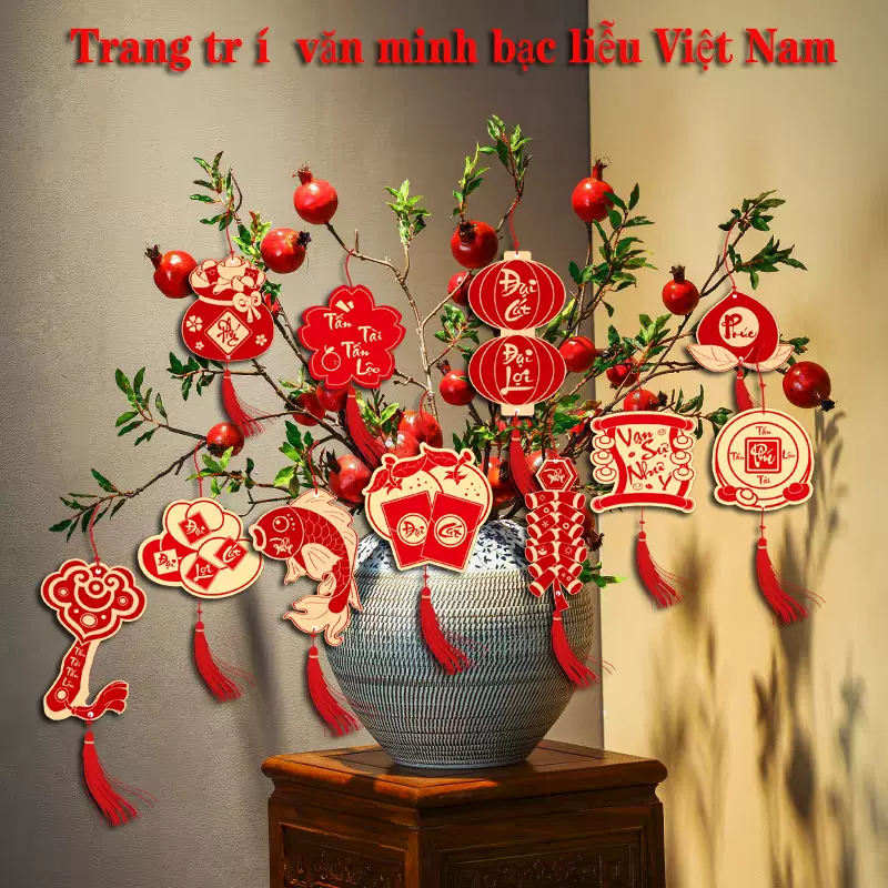 花季厂家批发越南文吊饰挂件植物装饰银柳好运越南挂牌盆栽祝福装