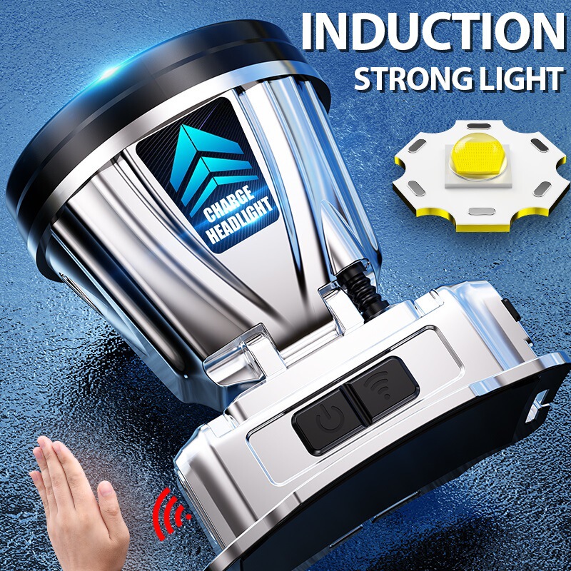 Quick-selling popular long-range rechargeable headlamp for outdoor camping and fishing, with lithium battery, silver searchlight headlamp Quick-selling popular long-range rechargeable headlamp for outdoor camping and fishing, with lithium battery, silver searchlight headlamp