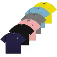 RL Embroidered T-Shirt with Pony Logo Summer Casual Cotton Crew Neck Short Sleeve Tee for Men and Women