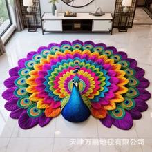 新款孔雀水晶绒地毯3D立体玫瑰花现代简约客厅装饰垫卧室床边地毯