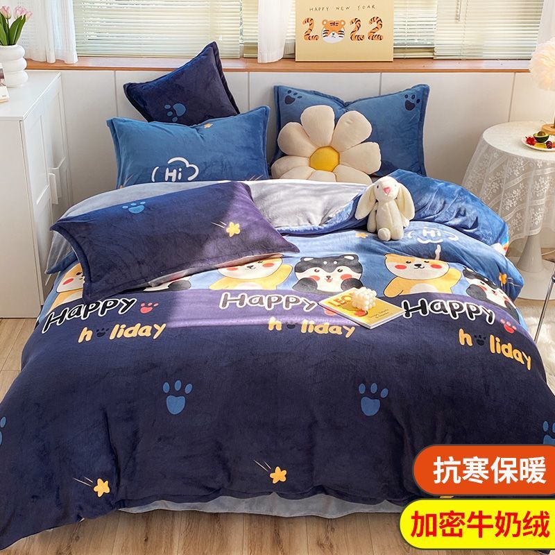 Invierno más cubierta de edredón de una sola pieza niños caricaturas niños cálidos flange coral edredón cubierta de edredón de una persona