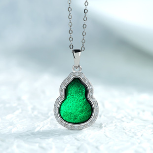 925 silver inlaid natural ink Jade Jade gourd ice jade pendant jade pendant women's necklace fashion
