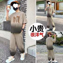 男童夏装长裤套装中大童新款夏季运动男孩帅气短袖儿童洋气两件套
