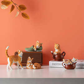 创意桌面可爱猫咪摆件柜子卧室儿童房精品装饰仿真动物高端礼品