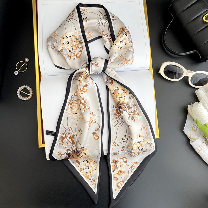 Bufanda larga pequeña para mujer primavera y verano nuevo impreso moda todo partido corbata de pelo bolsa bufanda decorativa cinta banda de pelo