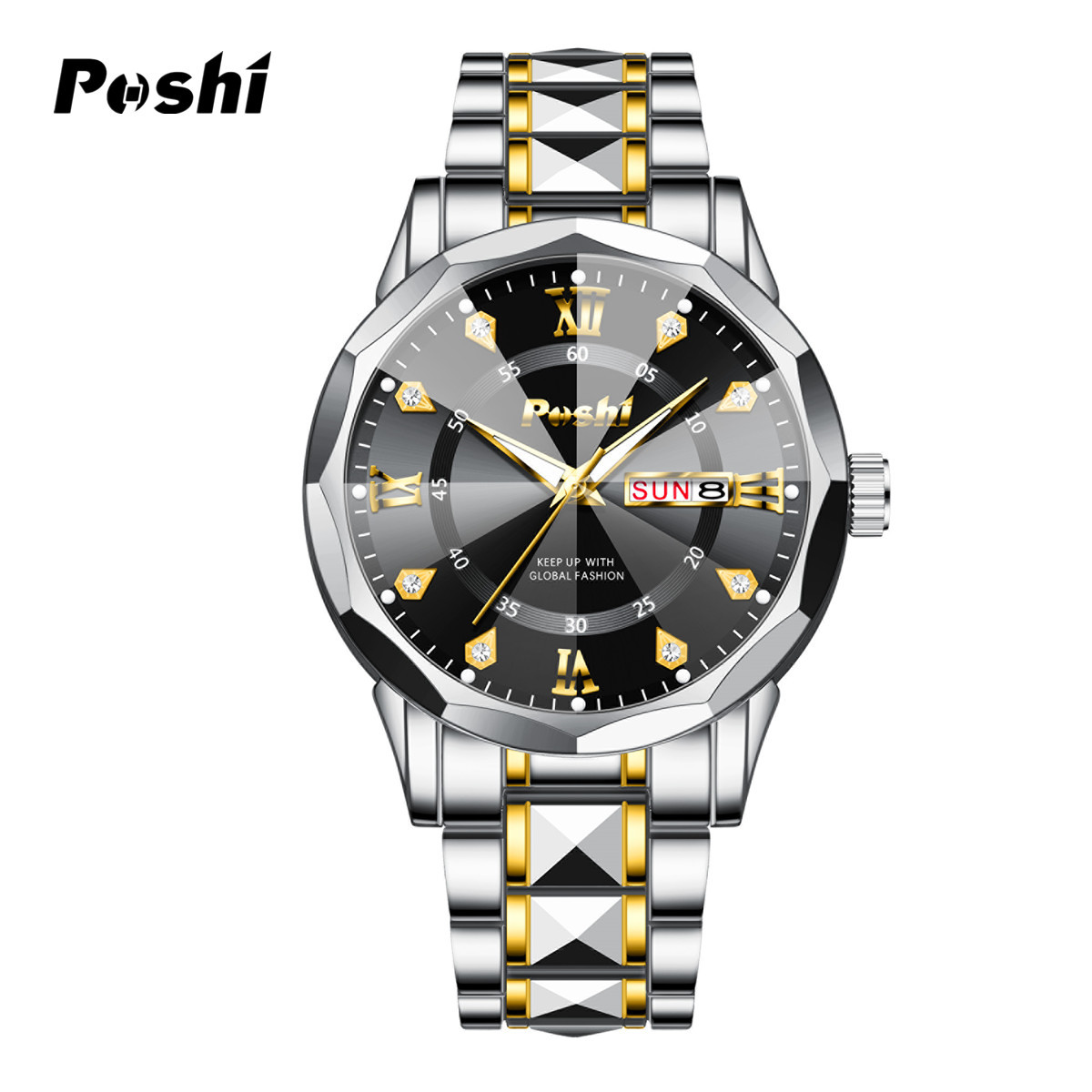 POSHI Watches Reloj de moda para hombre Calendario luminoso Reloj de cuarzo con cinturón de acero Reloj para hombre AliExpress Explosive