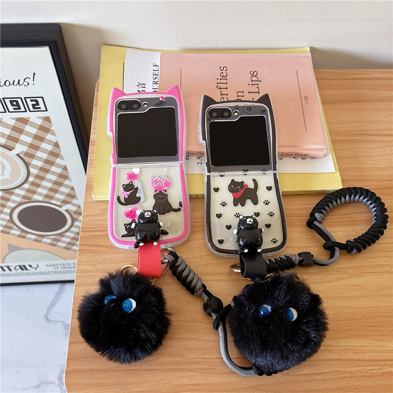 Cartoon Cat for Galaxy Z Flip6/4 Hanging Chain 5 Samsung Phone Case Cat Ear Folding 3 Protective Cover Soft Cartoon Cat for Galaxy Z Flip6/4 Hanging Chain 5 Samsung Phone Case Cat Ear Folding 3 Protective Cover Soft