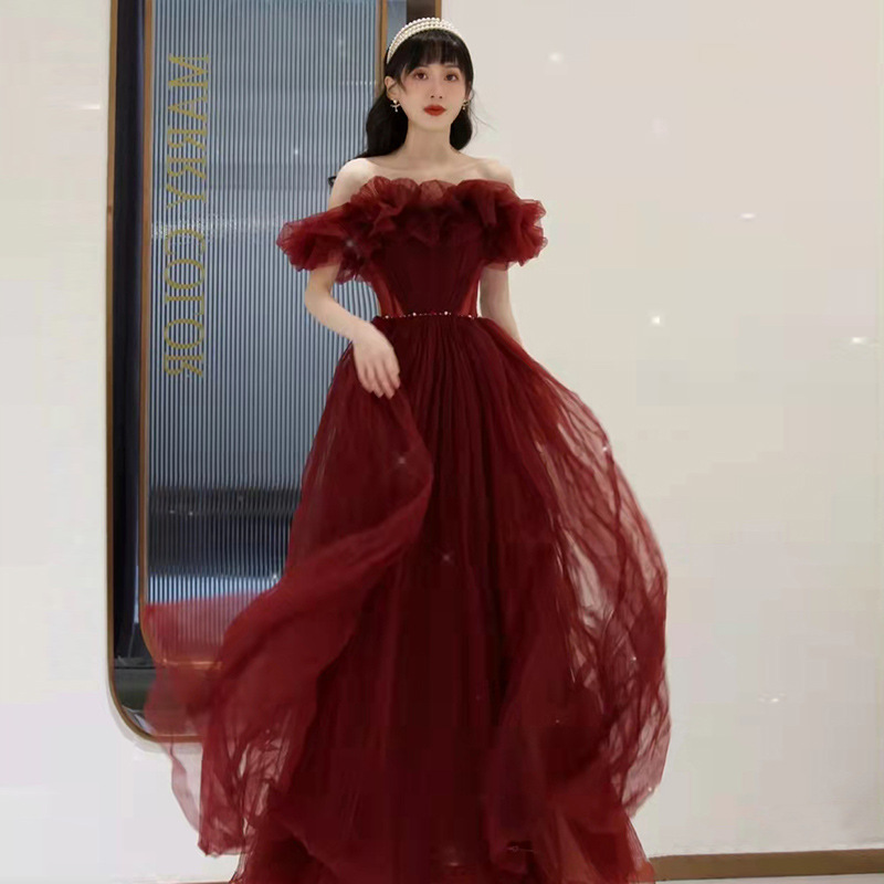Designer-Style Toast Dress for Brides 2026 New Spring Red Evening Gown Off-Shoulder Light Luxury Cross-Border Plus Size for Curvy Women