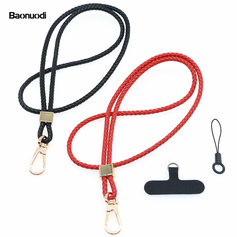 5MM de piel de oveja tejida junta de cordón de teléfono móvil de piel de vaca clip de teléfono móvil correa de la Cámara cuerda anti-perdido crossbody cuello cuerda