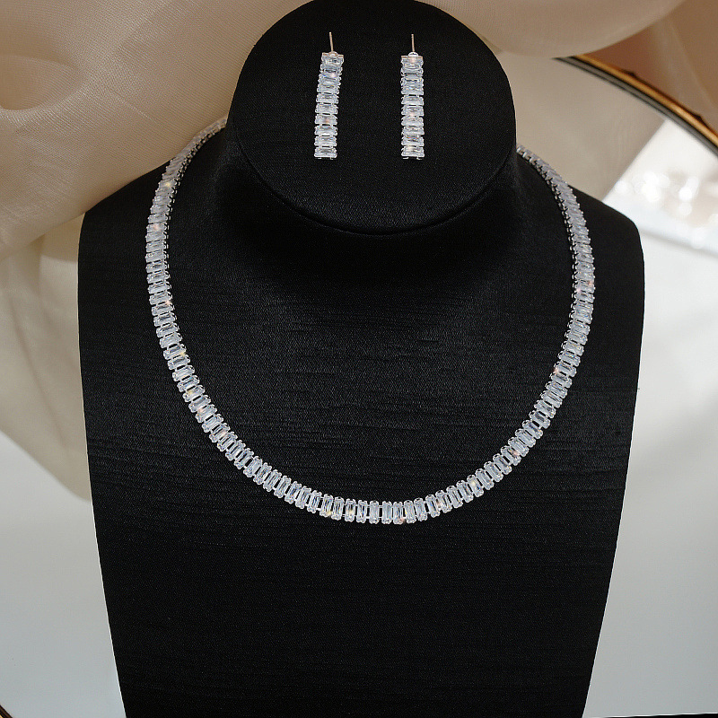 42g Weight Artificial Rhinestones Inlay Material Jewelry Set Classification Earrings + Necklace Quantity Holiday, Banquet Occasion Copper Material Geometric Pattern Women's Gender Plating Design Simple Style Style Copper Plating Geometric Artificial Rhinestones Jewelry Set 19