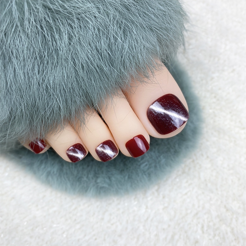 Summer phototherapy rose gold cat eye wine red wear nail nail patch toenail finished foot ZD-326