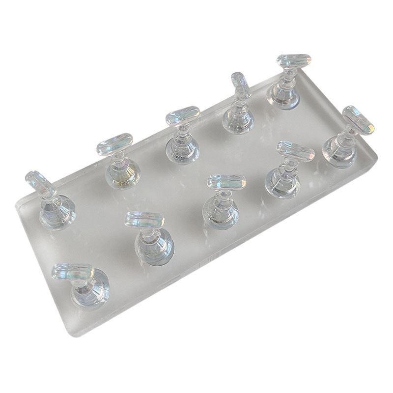 Arte de uñas celebridad en línea de acrílico sólido doble fila Aurora mini titular de uñas de oro y plata Aleación de ajedrez práctica soporte de exhibición