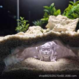 跨境热款3D打印美杜莎蛇发女妖创意鱼缸造景鱼虾洞穴摆件