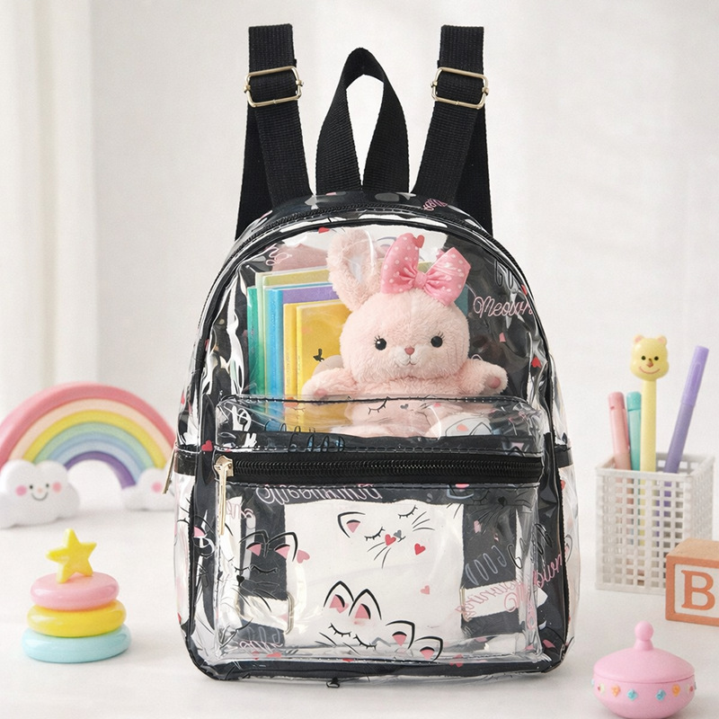 Mochila portátil de PVC transparente de alta qualidade e grande capacidade com estampa de gato em miniatura da Feihong Cross-Border._voghion.com
