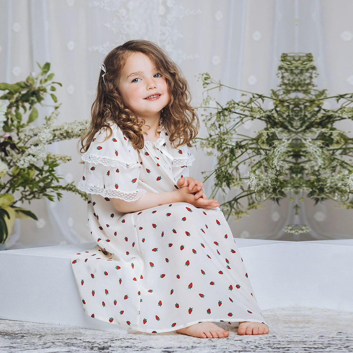 Summer strawberry, pijama, children's set, lace shorts, children's clothing, with short sleeve