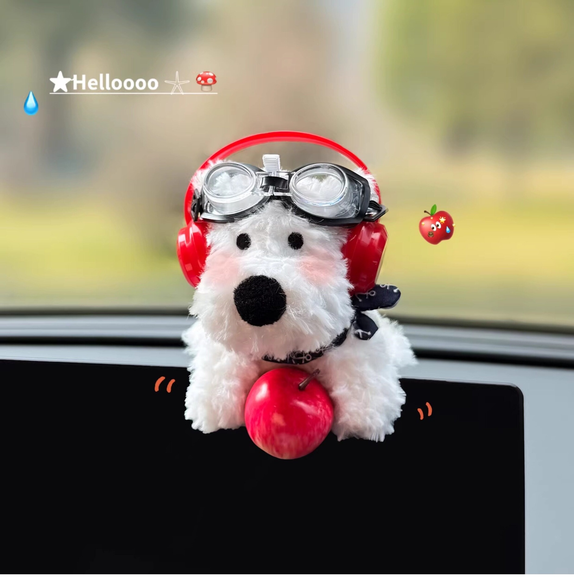 Car-Mounted West Highland Terrier Figurine, Cute Plush Toy for Car Dashboard Display Screen Decoration, Car Interior Accessory