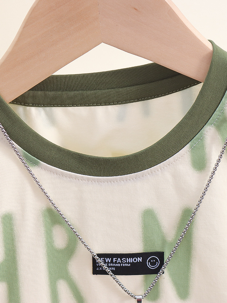 7811 Camiseta de manga corta para niños 2025 nueva ropa de verano para niños de media manga verano para bebés casual estilo occidental top fino