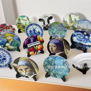Van Gogh Oil Painting Round Refrigerator Magnet City Tourist Attractions Souvenirs Cultural and Creative Gifts Sz Desktop Ornaments Crafts