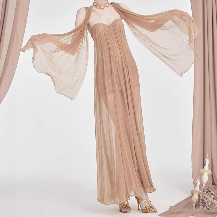 Niche Sexy Mesh Ribbon Tube Top Skirt Women's Summer High-End Evening Dress Long Skirt