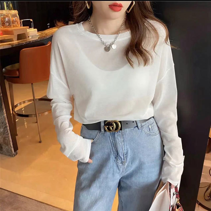 シフォンシャツ日焼け防止服女性 2025 新しい夏薄いルーズプルオーバーアイスシルクニット空調メッシュブラウス服