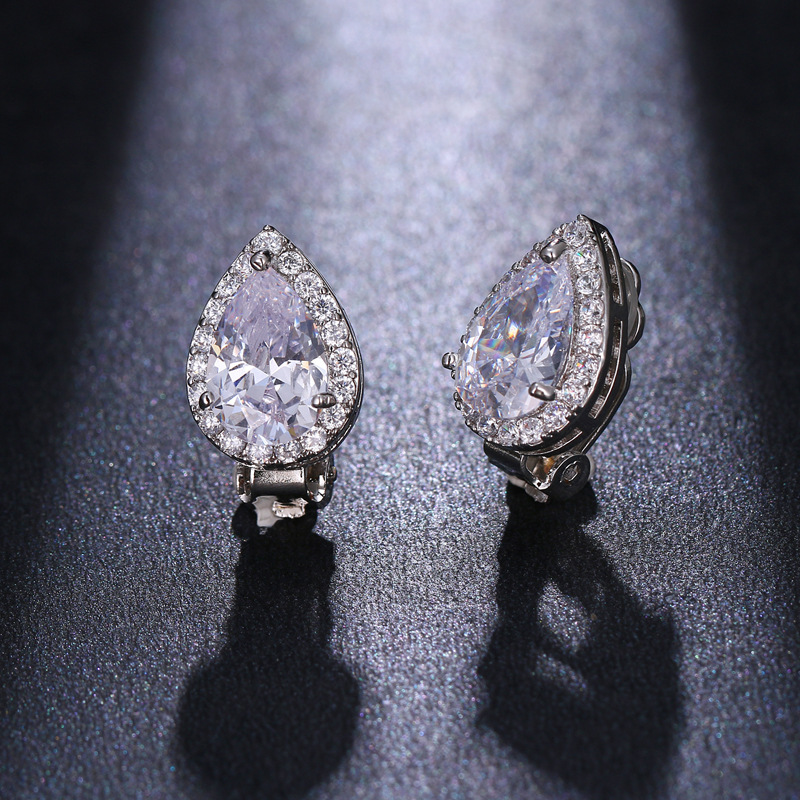 Cross-border hot selling European and American personality simple exquisite water drop zircon fashion women's creative diamond zircon ear clip wholesale