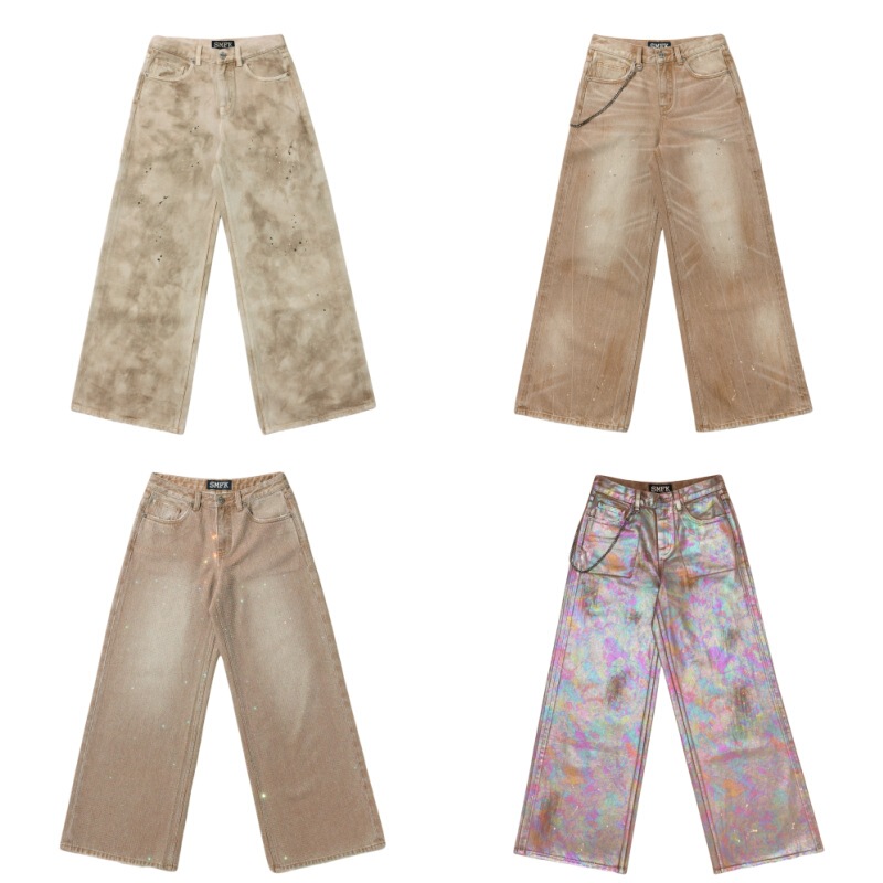 Smfk Wilderness Diamond Wide-Leg Jeans (Handmade) Heavy Loose Long Pants New Style