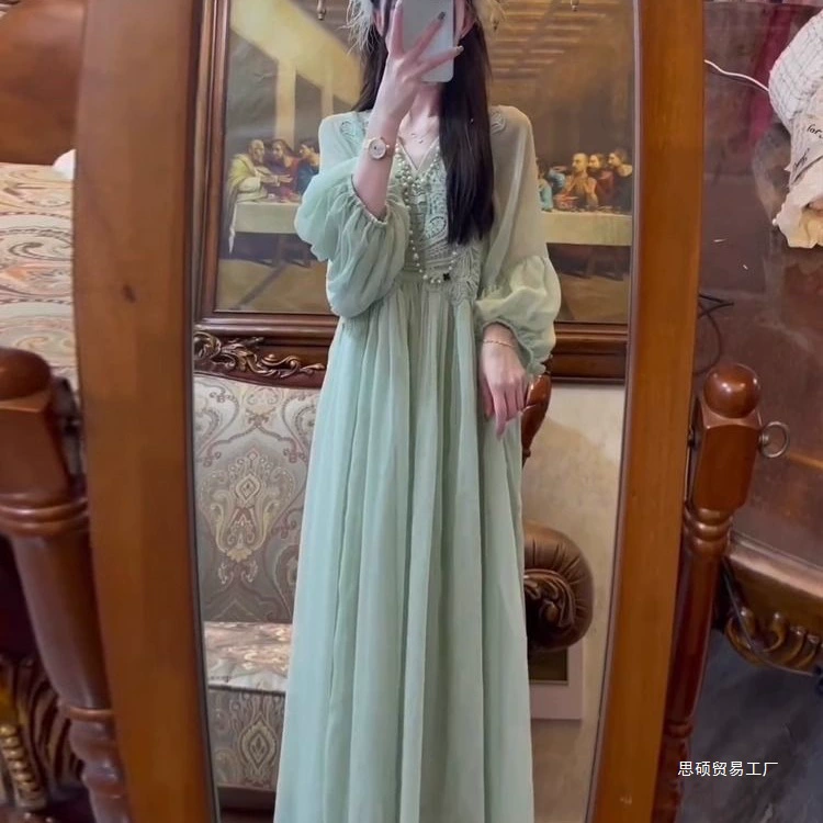 Платье в стиле морского курорта, женское, ранняя весна 2024, новый стиль, ниша, красивая супер-фея, шифоновая длинная юбка