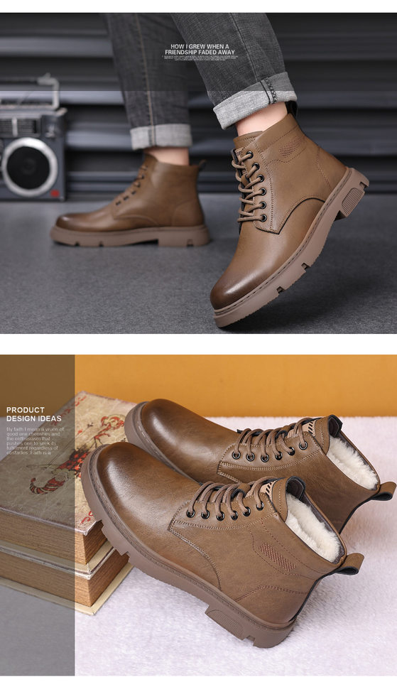 Giày bốt Martin nam cổ cao lót lông giữ ấm, da bò, đế cao 3–5 cm — PZ2665 lót nhung màu nâu, PZ2665 lót nhung màu đen chi tiết 17