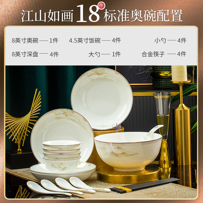 2025 新しい食器セット景徳鎮高温ボーンチャイナ家庭用レトロ食器セットセラミックボウルとプレートの組み合わせ|undefined