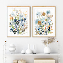 Watercolor Mix Flowers Leaves Botanical Posters Canvas跨境专