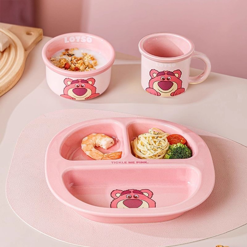 Juego de cuencos y cucharas de Disney Stitch engrosado, anti-escaldado, lindo regalo, vajilla de cerámica, cuencos para niños, envío gratis de alto valor