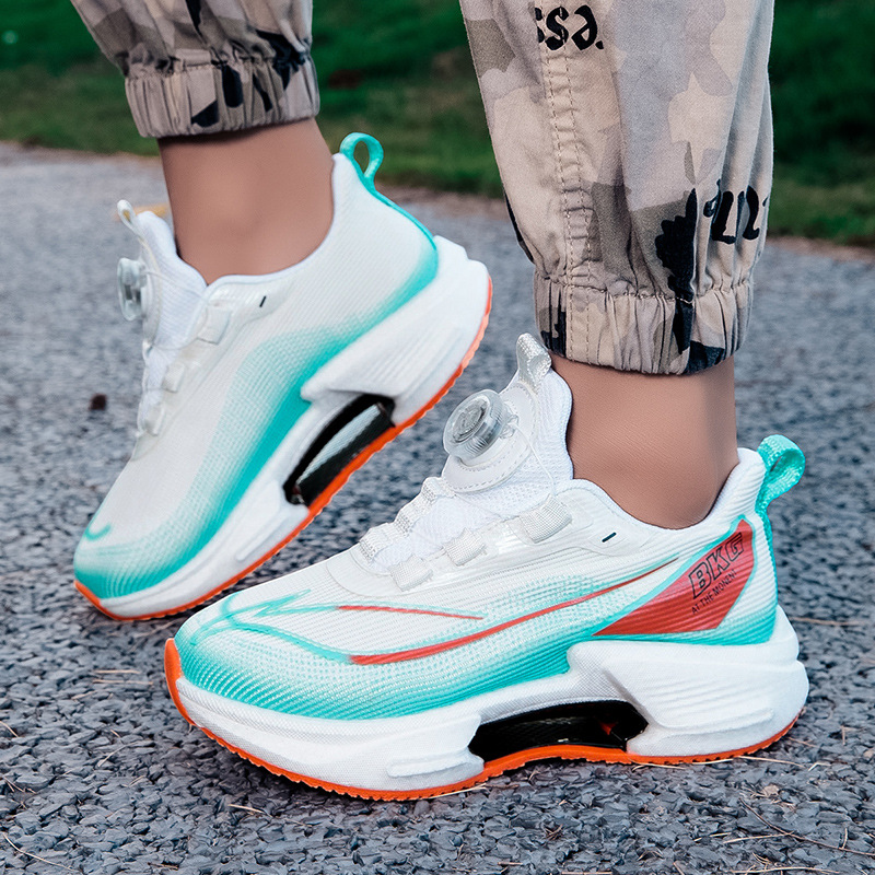 BKG children's shoes, youth sports shoes, spring and autumn, with rotating buckle design, mesh surface, shock absorption and cushioning, school children's running shoes