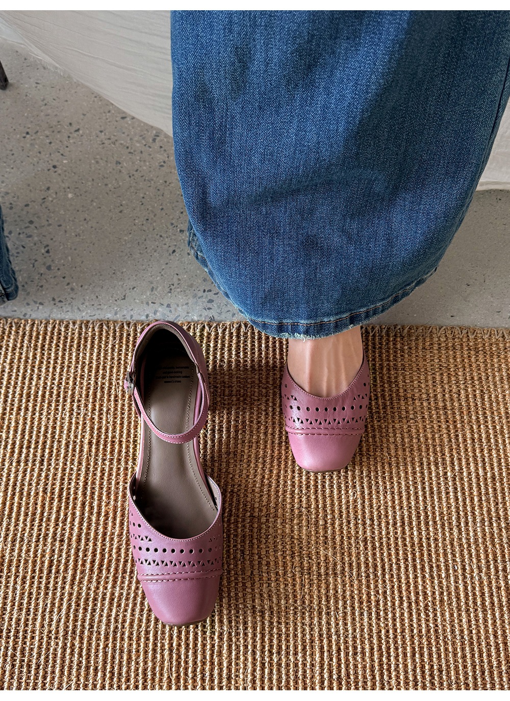 Sandal nữ da cừu mũi trùm gót thấp quai ngang một dây hở gót — màu tím chi tiết 24