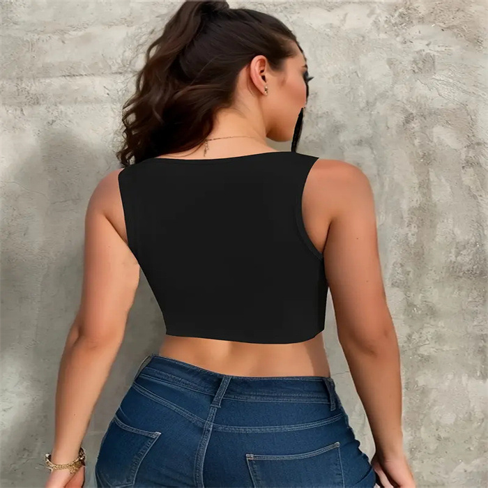 European American Style Cropped Printed Vest Sleeveless round Neck Tank Top for Women New Summer Hot Girl Look Blended Material_ecoleips.com