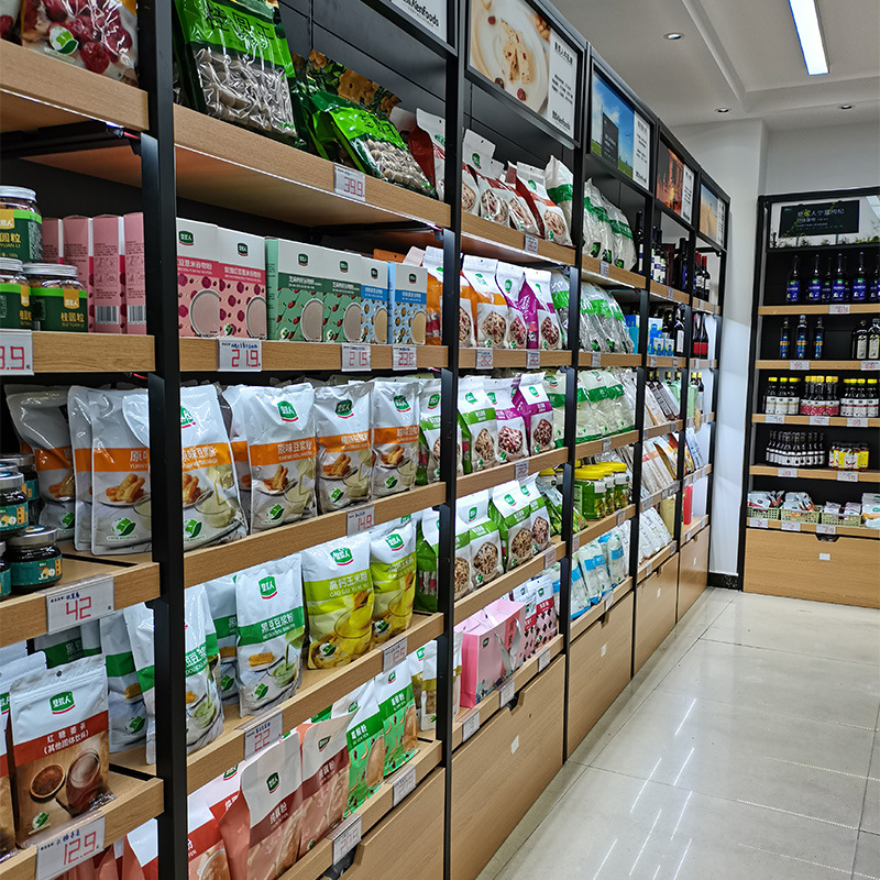 特产超市货架 农产绿色食品钢木陈列架  粮油酱醋羊奶驼奶粉展架