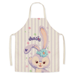 仿麻工作圍裙卡通可愛兔子印花可愛圖案成人親子無袖圍腰家務圍裙