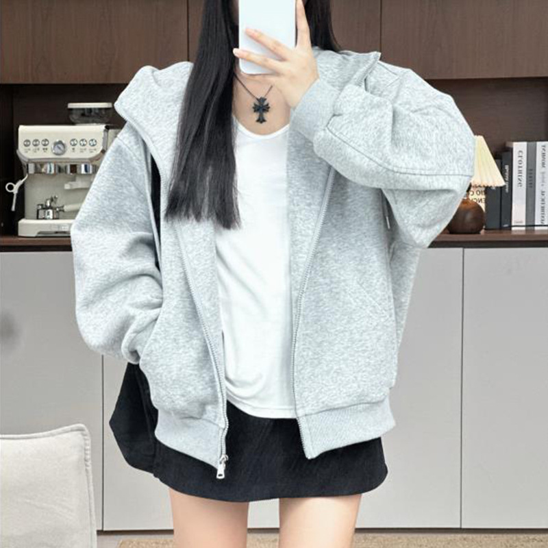 藏蓝色卫衣外套女秋冬季加厚2025新款爆款韩系慵懒风拉链上衣|undefined