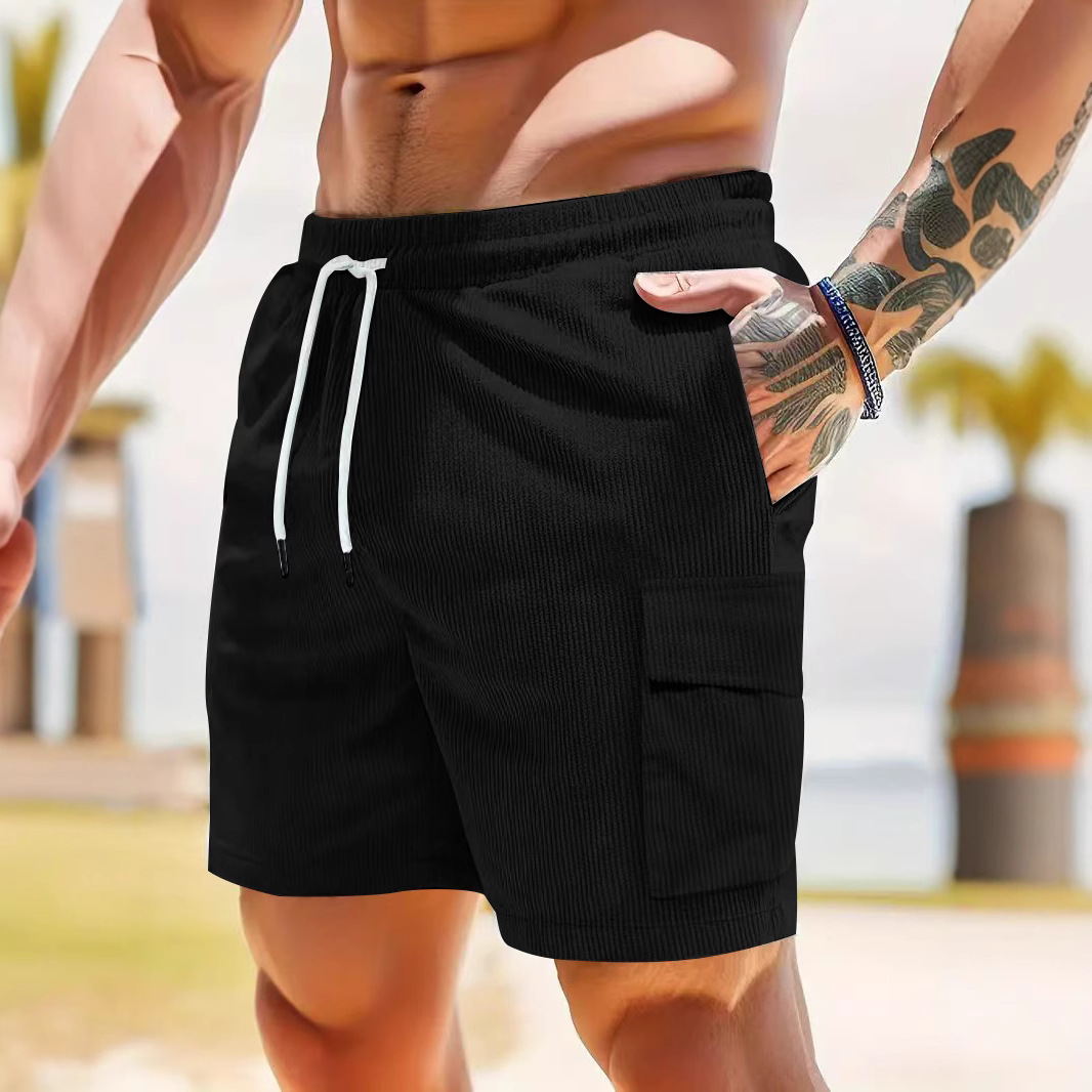 Pantalones cortos de ropa de trabajo para hombres transfronterizos nuevos pana de color sólido en verano pantalones cortos casuales de bolsillo múltiple para hombres simples
