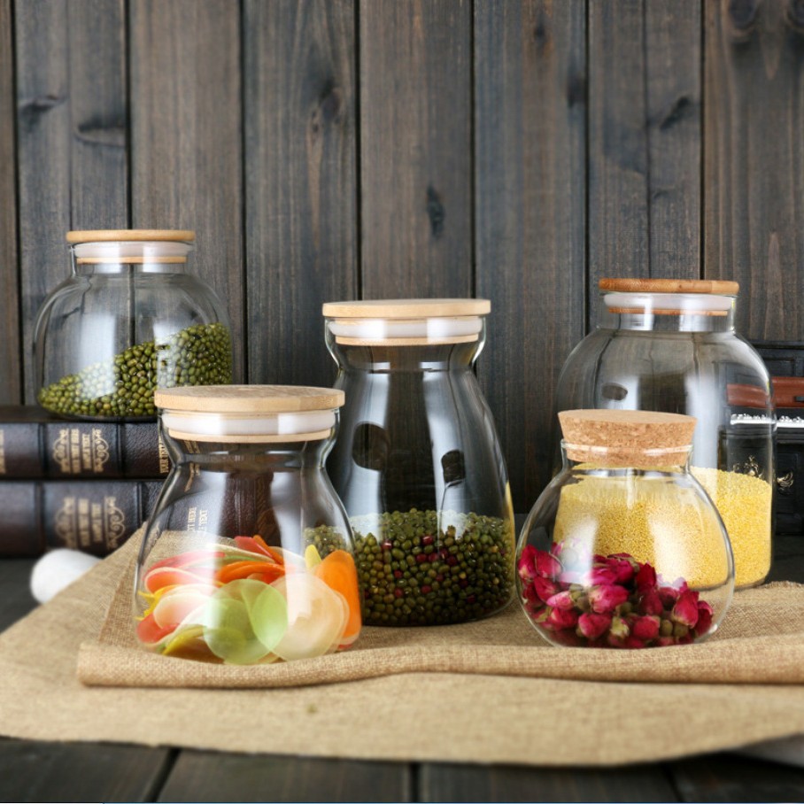 厨房玻璃密封罐杂粮瓶竹盖茶叶罐透明玻璃储物包装罐