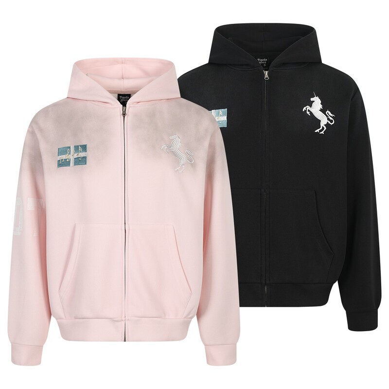 American-Style Dirty-Dye Gradient Unicorn Embroidered Badge Hooded Zip-Up Sweatshirt for Men, High Street Cross-Border Popular Jacket American-Style Dirty-Dye Gradient Unicorn Embroidered Badge Hooded Zip-Up Sweatshirt for Men, High Street Cross-Border Popular Jacket