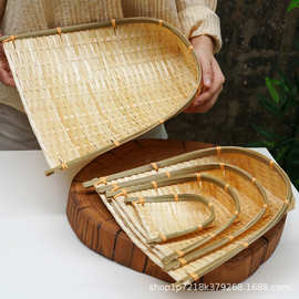 迷你竹编竹制品筛子簸箕竹匾托盘幼儿园手工装饰古风拍照摄影道具