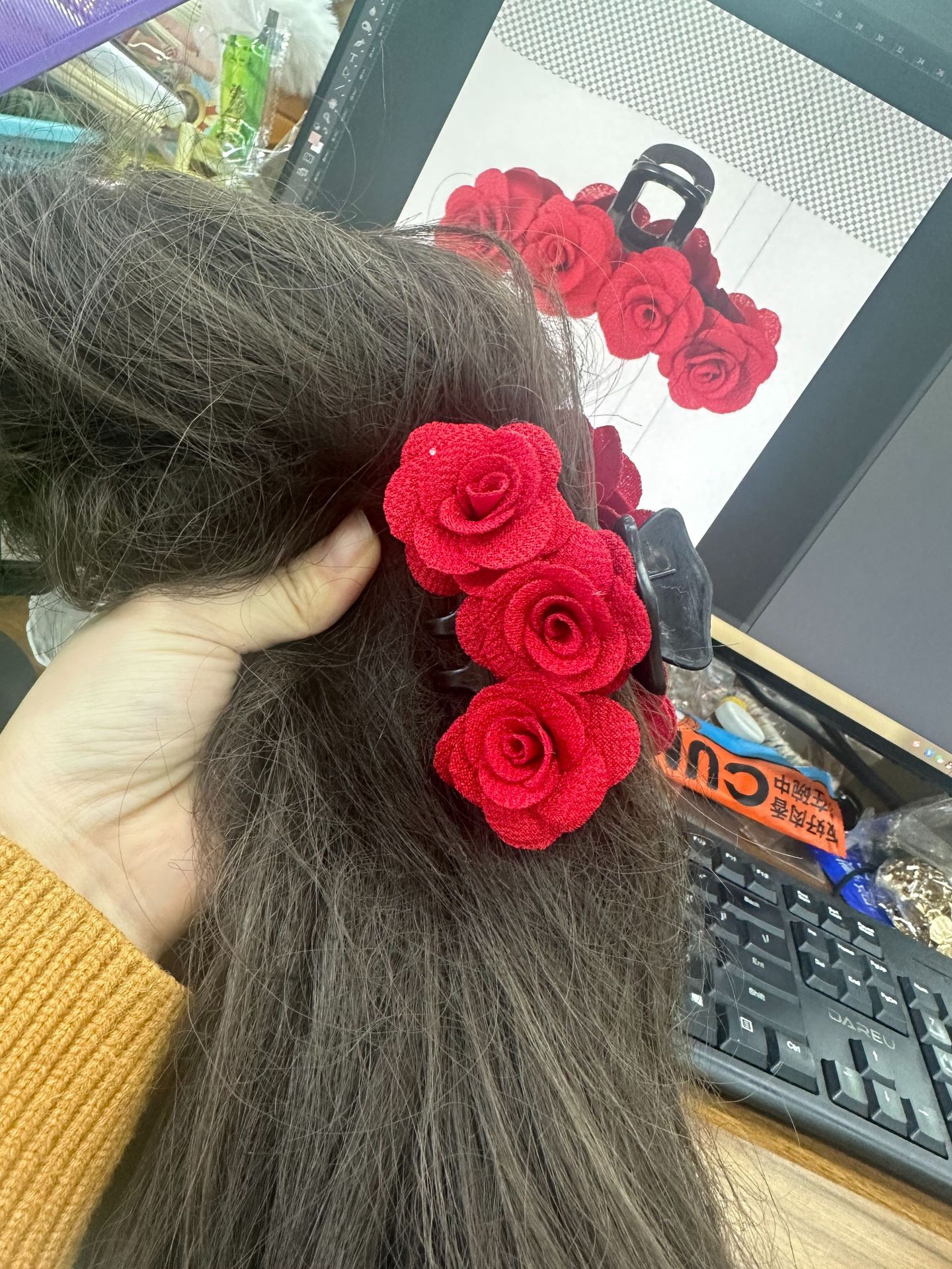 50g Weight Hair Claws Hair Accessories Type 1 Piece Quantity Tea Party, Shopping Occasion Cloth Material Rose Pattern All Seasons Season Women's Gender Elegant Style Elegant Women's Rose Cloth Hair Claws 14