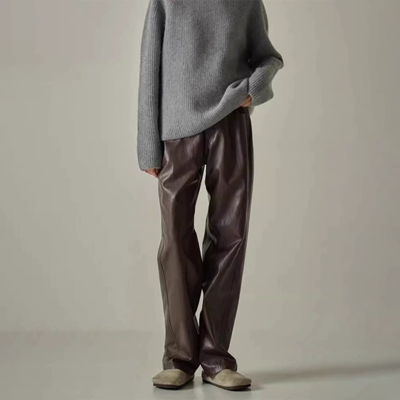 FACA * E PATTE * N весна и осень Американские повседневные брюки Кожаные брюки в стиле ретро, минималистичные свободные прямые широкие брюки