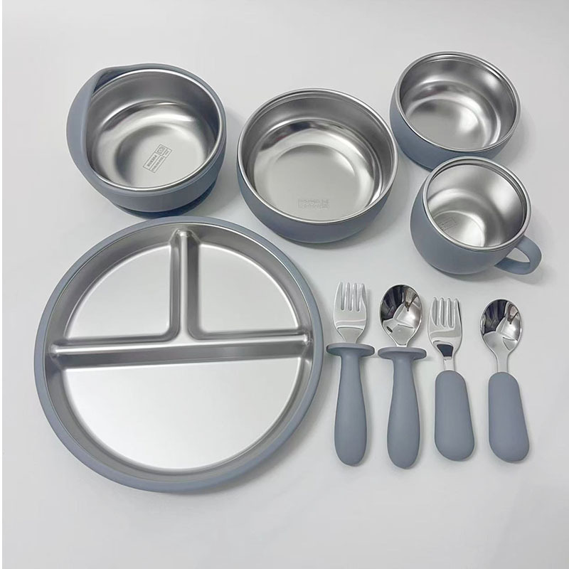 Customized Kidsren's Tableware, Baby Food Bowl, Anti-Scalding Fork and Spoon, Kidsren's Stainless Steel Divided Plate with Suction Cup, Learning Drinking Cup
