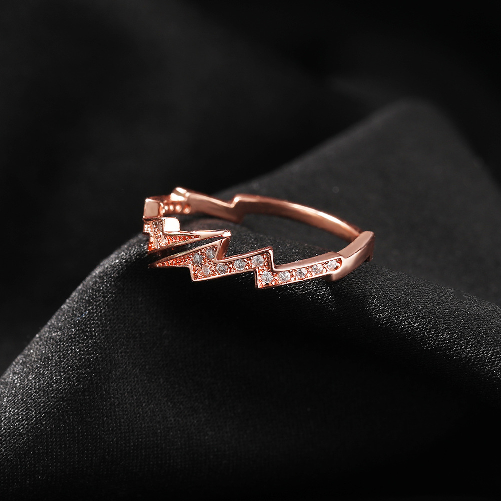 Lightning Diamond Ring Rose Gold Zircon Creative Fashion Jewelry_voghion.com