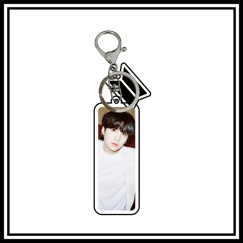 Acrylic Double-Layer Album Star Series Keychain, Transparent Rectangular Tag, Metal Ring