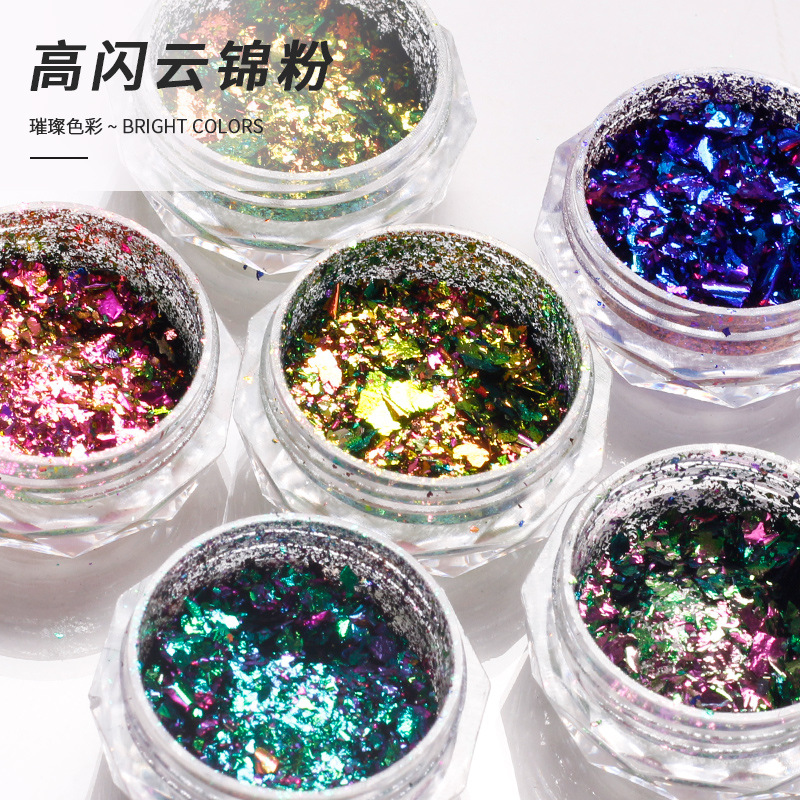 Internet celebridad nuevo ultra-Delgado colorido nube óptica hoja de polvo colorido Aurora hielo cristal uñas polvo hadas brillo uñas joyería